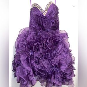 Short purple ruffled prom dress